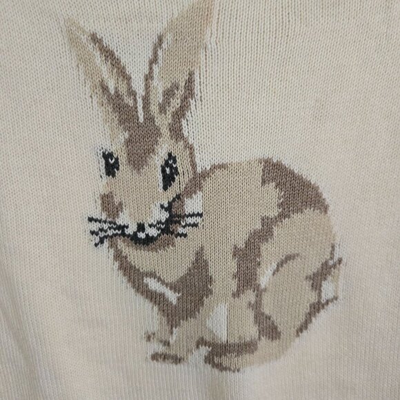 Charter Club Neutral Bunny Intarsia Knit Crewneck Button Detail Sweater Size Lp - Picture 3 of 6
